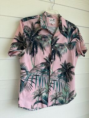 Bonobos Pink Tropical Palm Short-Sleeve Shirt Men’s Size Large